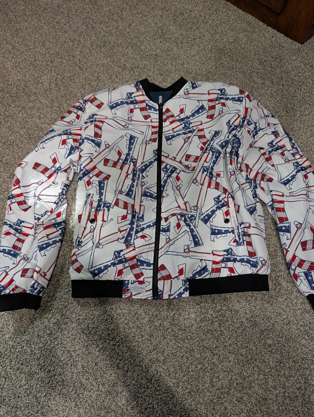 Retro Rifle Reversible Bomber Jacket Size Large